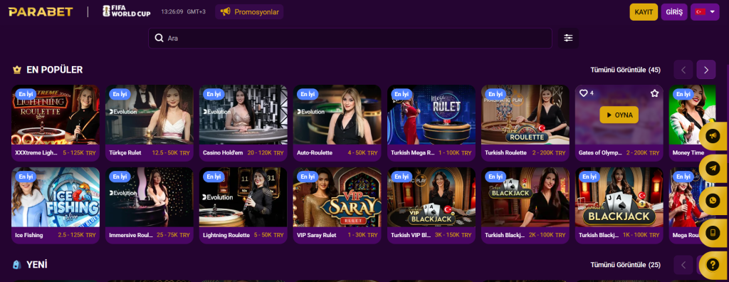 Parabet canlı casino masa oyunu