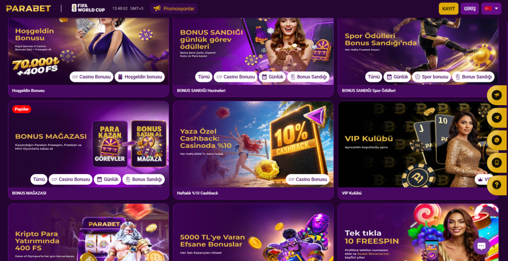 Parabet Casino aktif kripto, doğrulama ve turnuva promosyonları