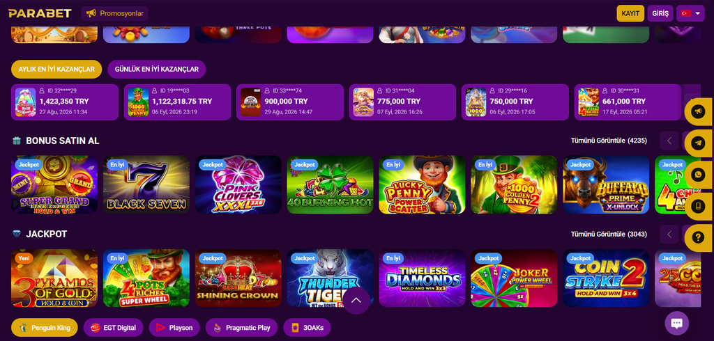 Parabet Casino oyun kataloğunda slot kategorileri ve filtreler