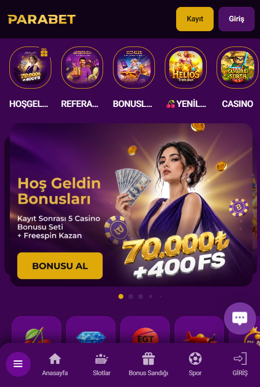 Parabet mobil sitesinin telefon tarayıcısındaki görünümü